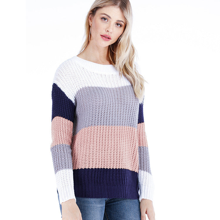 Dames pull en gros tricot avec un motif rayé tendance et une coupe ample Chic und Stil