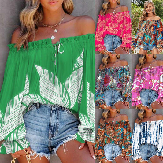 Blouse bohème off-shoulder pour femmes avec des manches fluides Chic und Stil