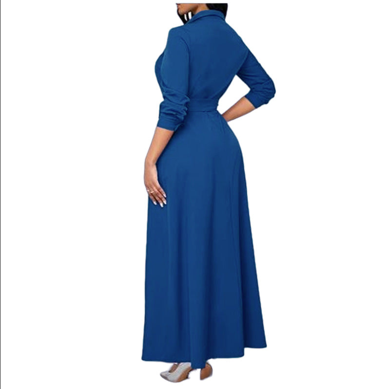 Robe maxi pour femmes avec col de chemise chic et ceinture à la taille Chic und Stil