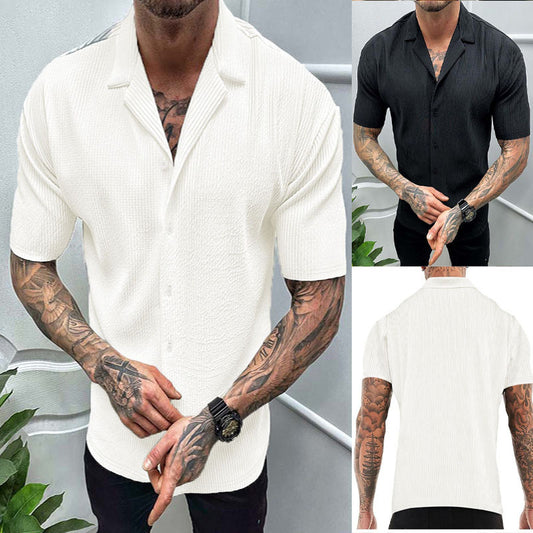 Chemise à manches courtes structurée pour hommes avec patte de boutonnage Chic und Stil