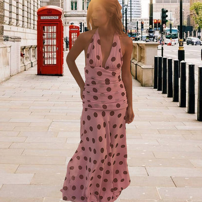 Robe maxi pour femmes avec un décolleté en cascade raffiné et des pois Chic und Stil