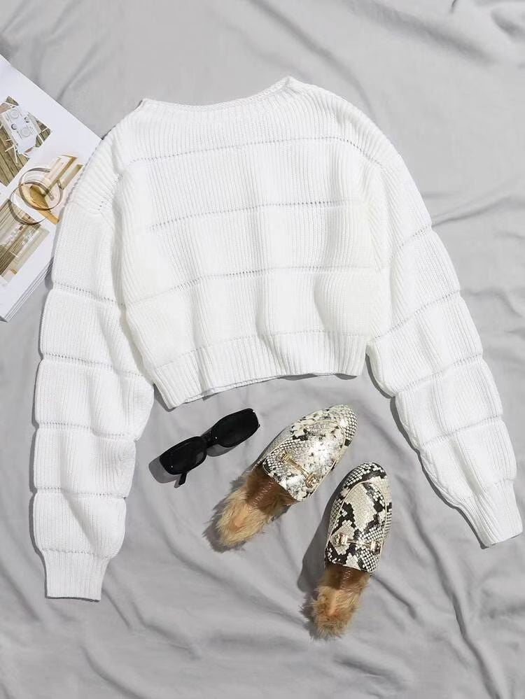 Dames pull-over en tricot tendance avec une texture en côtes et une coupe courte Chic und Stil