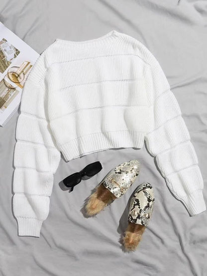 Dames pull-over en tricot tendance avec une texture en côtes et une coupe courte Chic und Stil