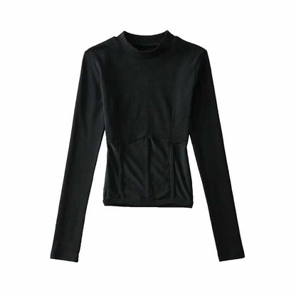 Dames haut à manches longues à coupe ajustée et col haut Chic und Stil