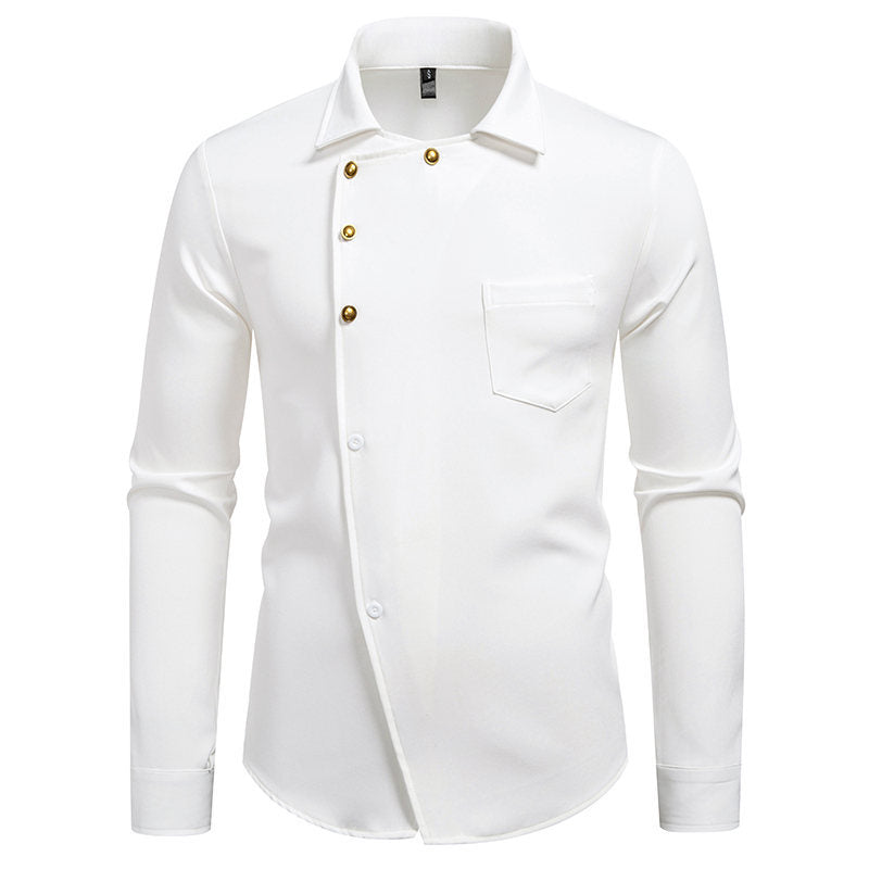 Chemise de designer pour homme avec détail asymétrique de bouton et poche poitrine appliquée Chic und Stil