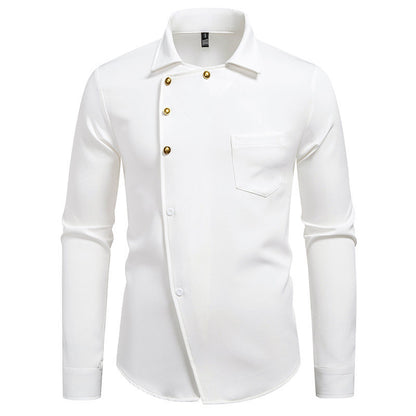 Chemise de designer pour homme avec détail asymétrique de bouton et poche poitrine appliquée Chic und Stil