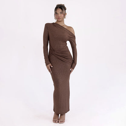 Robe maxi élégante pour femmes avec haut asymétrique et drapé Chic und Stil