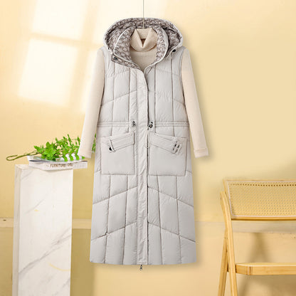 Dames gilet matelassé long avec capuche et cordon pratique Chic und Stil