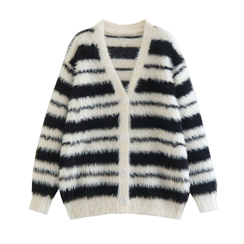 Dames Cardigan en tricot confortable avec un motif à rayures moderne et un matériau doux Chic und Stil