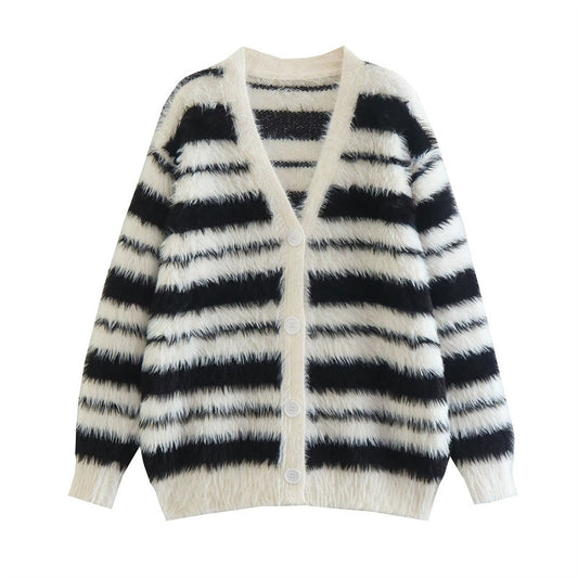 Dames Cardigan en tricot confortable avec un motif à rayures moderne et un matériau doux Chic und Stil
