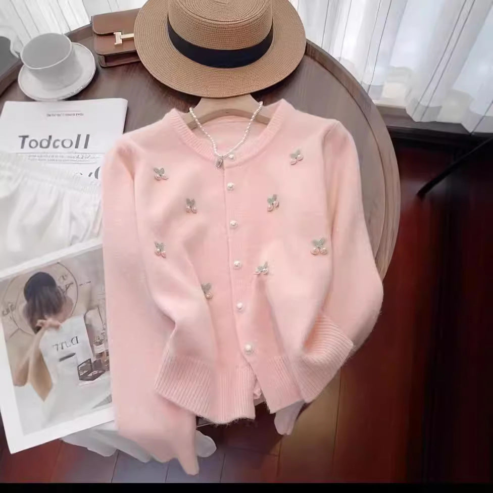 Dames Élégant Gilet en Tricot avec Applications Florales Chic und Stil