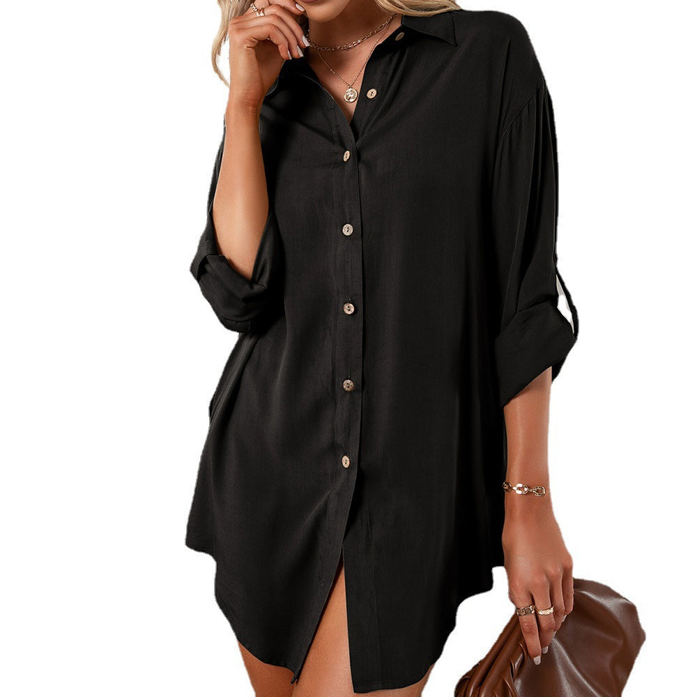 Robe chemise pour femmes en mélange de coton léger avec fermeture à boutons et manches longues Chic und Stil