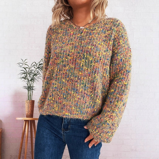 Femme pull en tricot confortable avec motif texturé coloré et manches larges Chic und Stil
