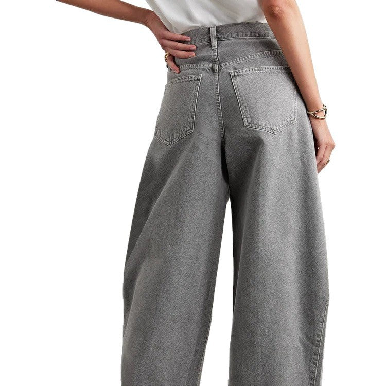 Ladies high-waisted wide denim pants with side pockets and modern details Chic and Style