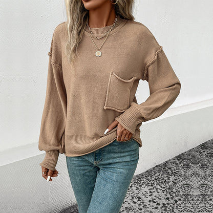 Pull décontracté pour femmes avec application de poche décorative Chic und Stil