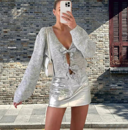 Dames Élégant Gilet avec Détail de Ruban Brillant Chic und Stil