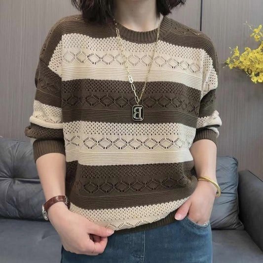 Pull en tricot pour femmes avec un motif ajouré à la mode et une coupe décontractée Chic und Stil