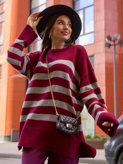 Pull en tricot oversized pour femmes avec un motif rayé tendance et une texture côtelée riche en détails Chic und Stil