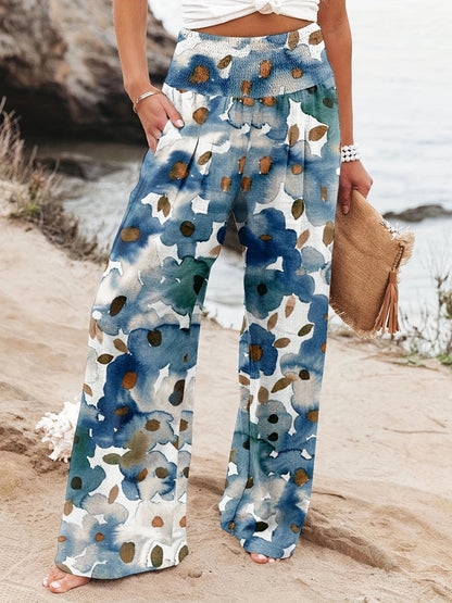 Chic and Style Floral Print Palazzo Pants for Women with Elastic Waistband