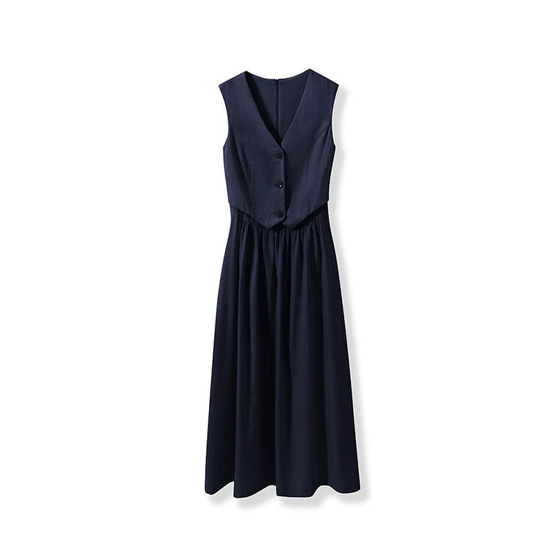Robe maxi sans manches élégante pour femme avec gilet boutonné Chic und Stil