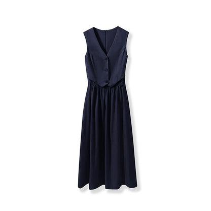 Robe maxi sans manches élégante pour femme avec gilet boutonné Chic und Stil