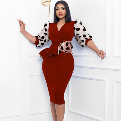 Robe portefeuille pour femmes avec des manches bouffantes transparentes et un design froncé cintré Chic und Stil