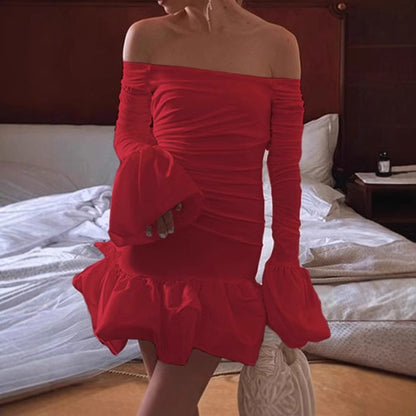Robe mini romantique pour femmes à épaules dénudées avec manches bouffantes et ourlet à volants Chic und Stil