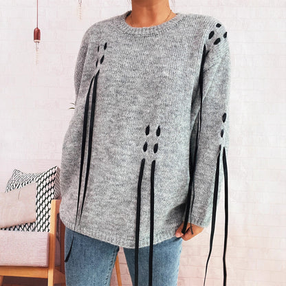 Pull over taille oversized féminin à détails de lacets uniques Chic und Stil