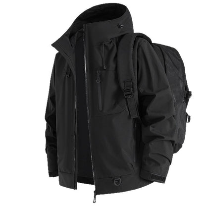 Functional outdoor jacket for men with adjustable hood drawstring and practical zip pockets Chic and Style