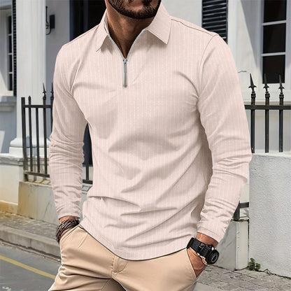 Chemise à manches longues élégante pour hommes avec fermeture éclair et fines rayures Chic und Stil