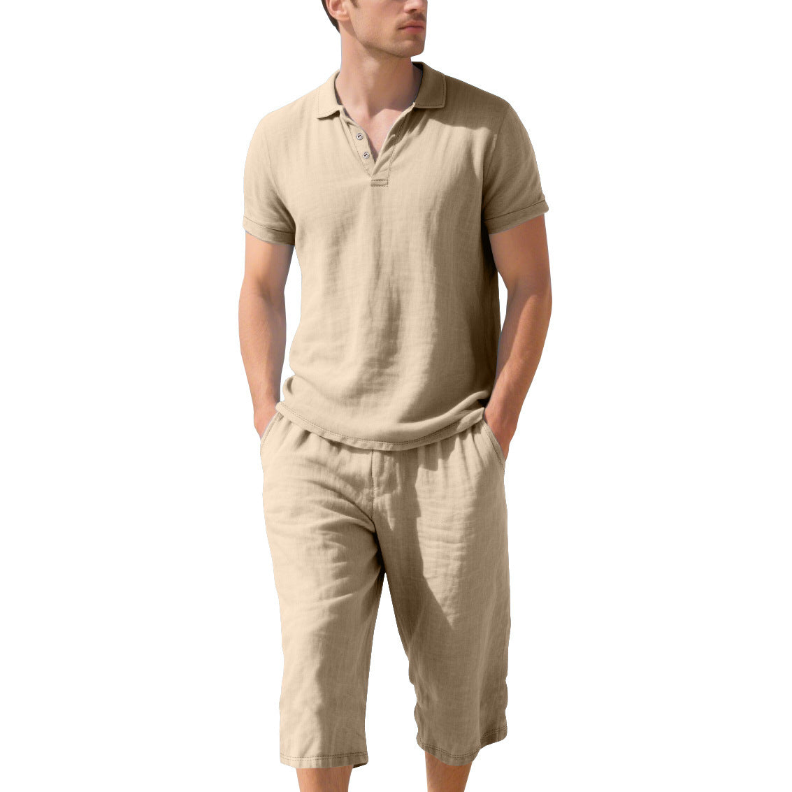 Polo shirt décontracté à manches courtes pour hommes avec shorts en lin élastiques Chic und Stil