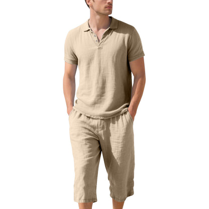 Polo shirt décontracté à manches courtes pour hommes avec shorts en lin élastiques Chic und Stil