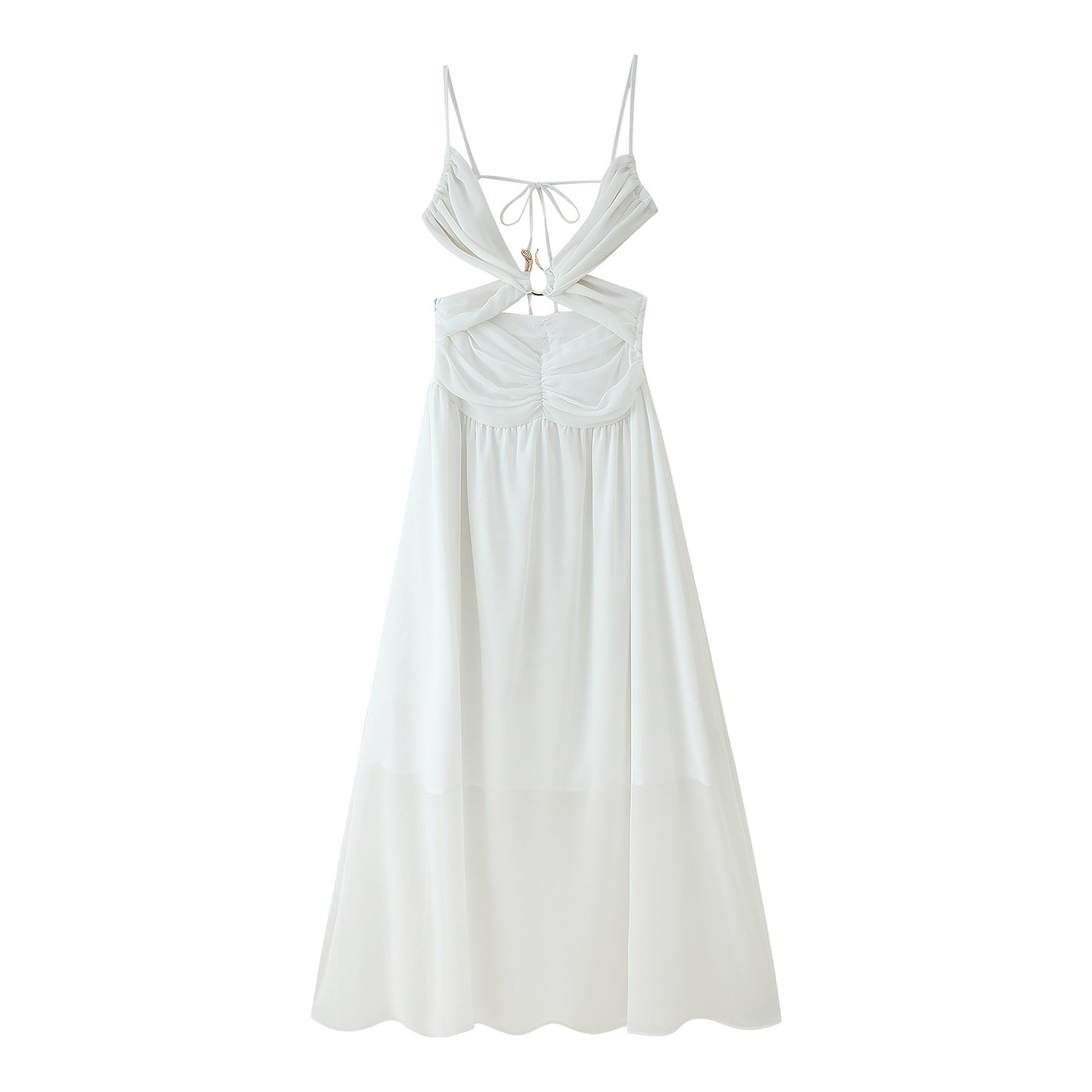 Robe maxi femme avec un design de volants ludique et une élégante ouverture dans le dos Chic und Stil