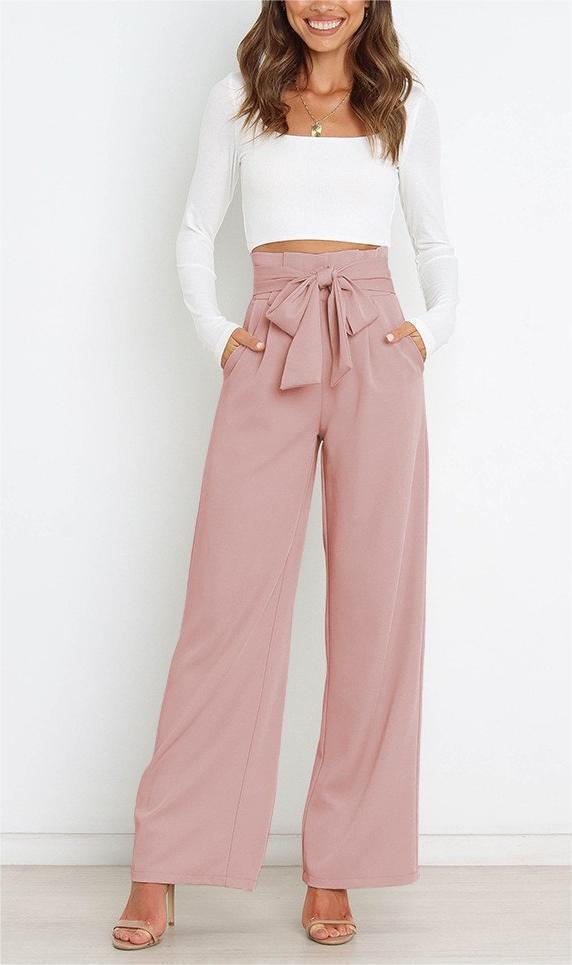 Elegant high-waisted pants for women with a tie belt and wide leg Chic and Style