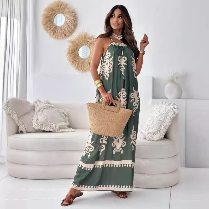 Robe maxi inspirée bohème pour femmes avec décolleté halter ajustable Chic und Stil