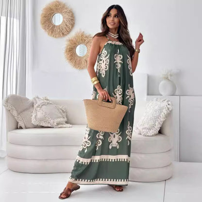 Robe maxi inspirée bohème pour femmes avec décolleté halter ajustable Chic und Stil