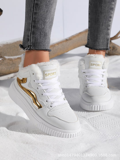Women High-top Sneakers with Warm Fleece Lining and Non-slip Sole Chic and Style