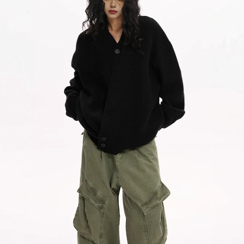 Dames Cardigan en tricot à la mode avec revers tendance Chic und Stil