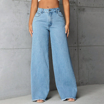 Jean large pour femmes avec ourlet effiloché et coupe élégante Chic und Stil