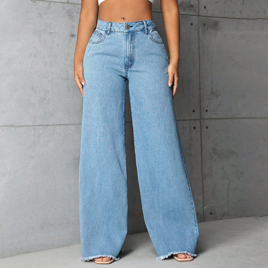Jean large pour femmes avec ourlet effiloché et coupe élégante Chic und Stil