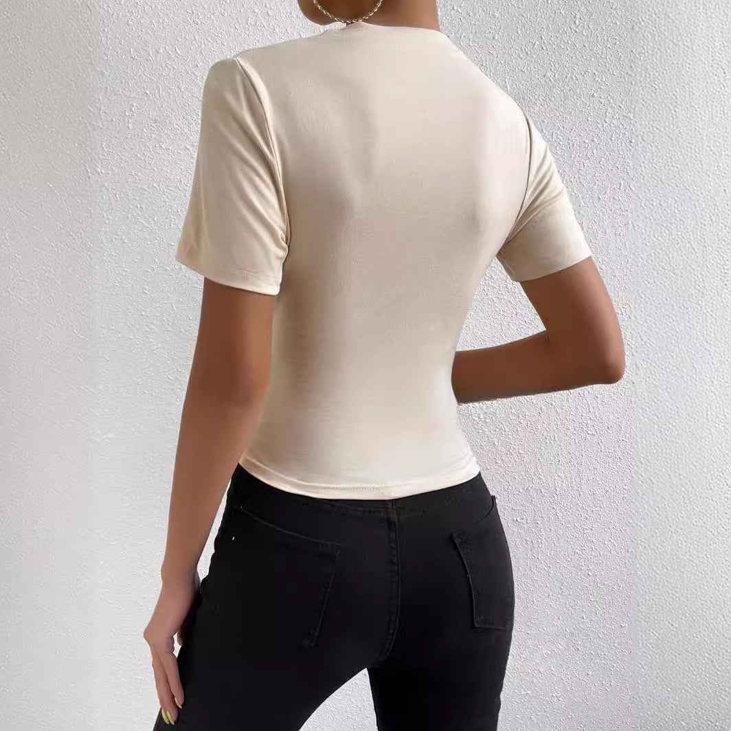 Basic T-shirt for women with asymmetrical gathers Chic and Style