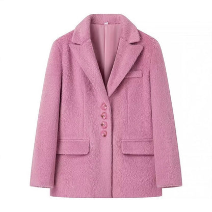 Blazer élégant pour femmes avec douce fourrure et détails décoratifs en boutons Chic und Stil