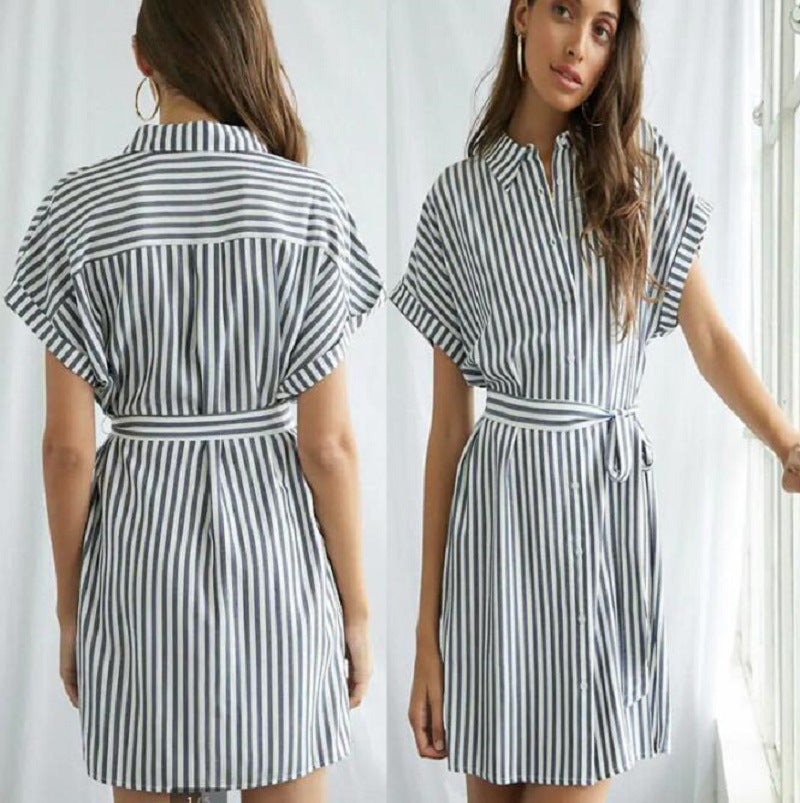 Women's Casual Striped Shirt Dress with Waist Belt Chic und Stil