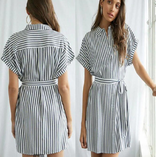Women's Casual Striped Shirt Dress with Waist Belt Chic und Stil