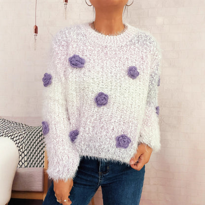Dames pull confortable et moelleux avec des appliqués floraux ludiques Chic und Stil