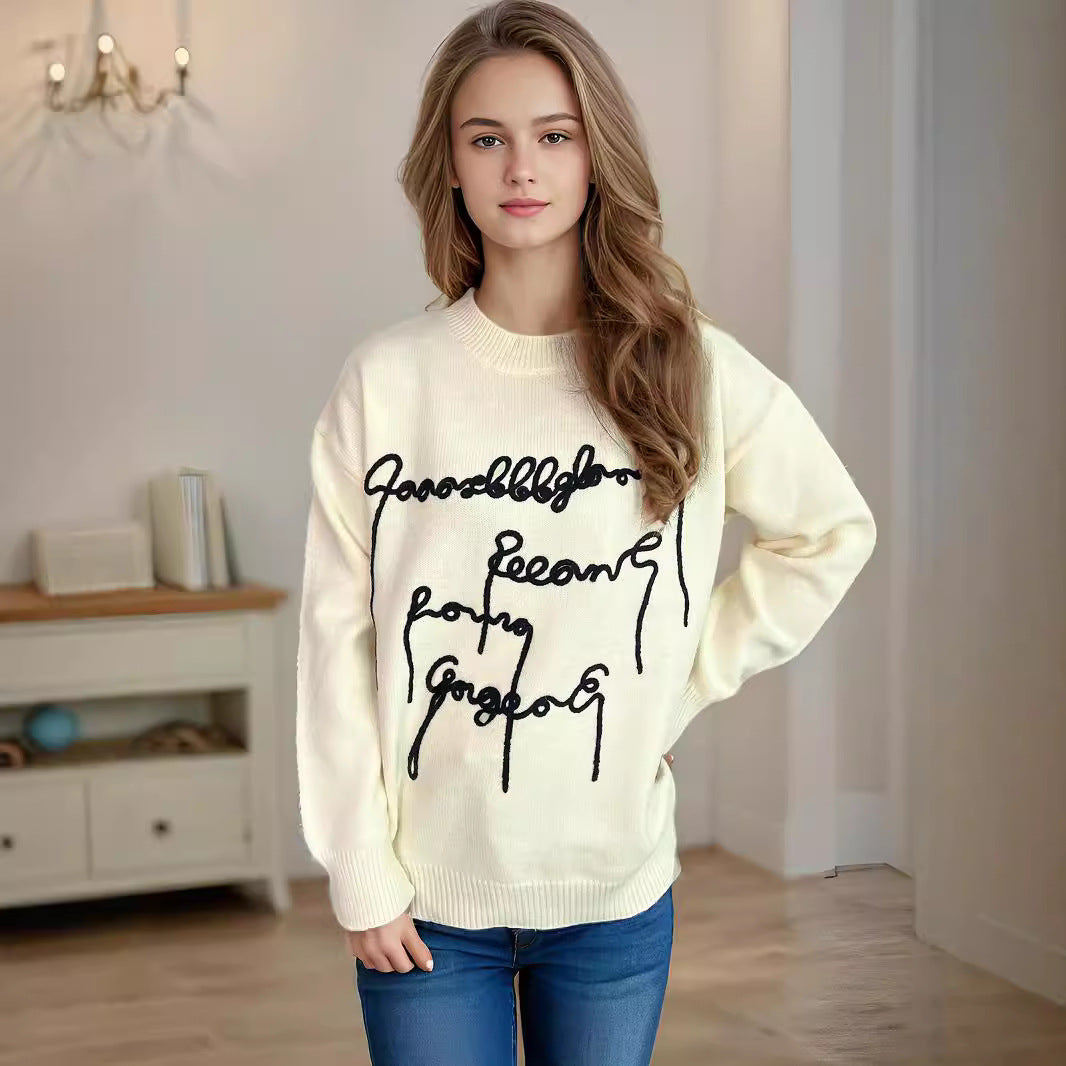 Pull décontracté pour femmes avec inscription créative Chic und Stil