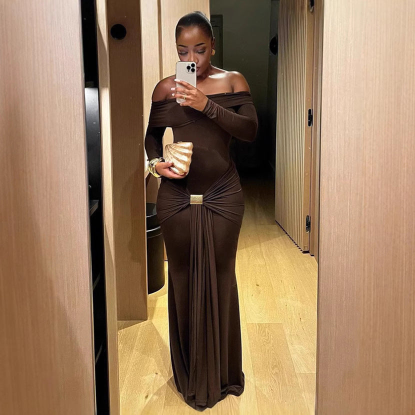 Robe maxi élégante off-shoulder pour dames avec fronces Chic und Stil