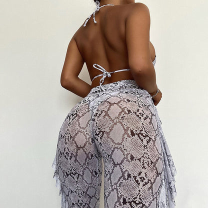 Dames imprimé serpent top enroulé et ensemble bikini Chic und Stil