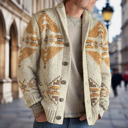 Men's knit jacket with a geometric pattern and a soft, warm lining Chic and Style
