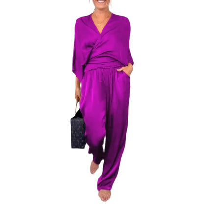 Women Elegant Wrap High-End with Loose Cut and Matching Palazzo Pants Chic and Style